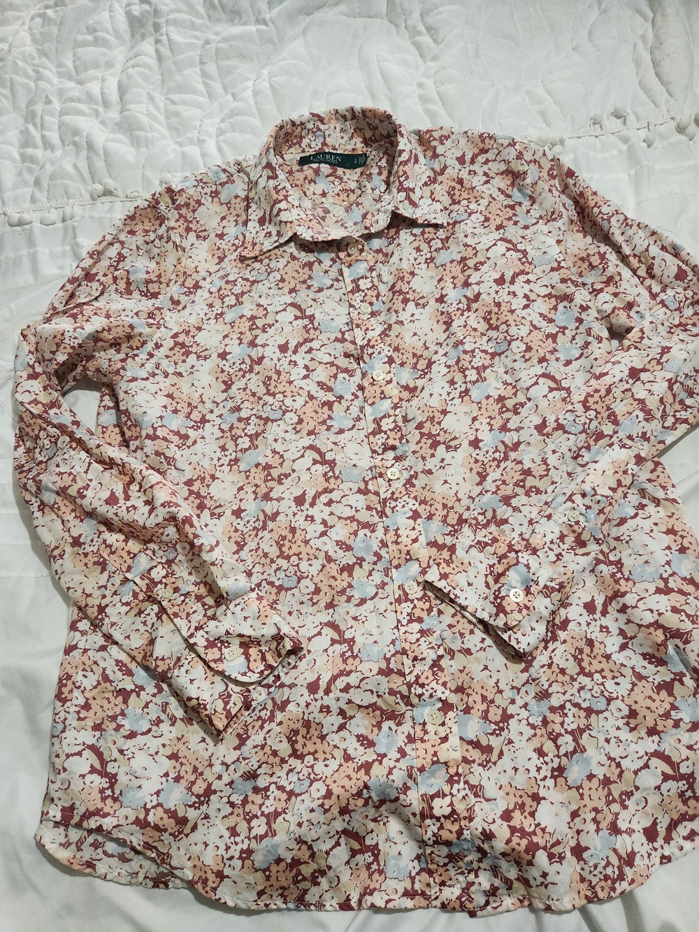 Lauren Ralph Lauren %100 Cotton Floral Button-Down Shirt - Cream & Rust